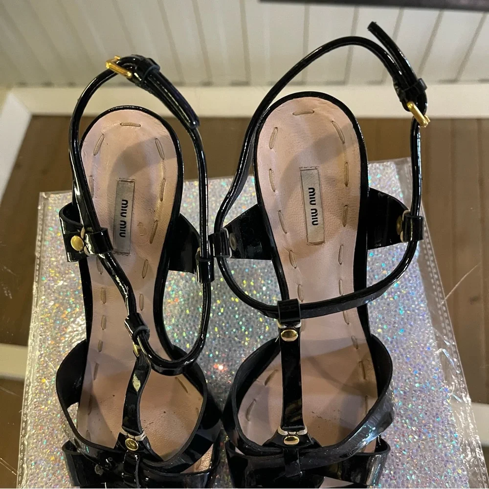 Miu miu black patent stiletto sandals size 37.5 - Picture 7 of 8